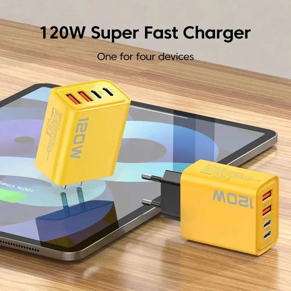 Total 120W Fast Charging PD USB Type-C Wall Adapter for iPhone 16/15/14 Xiaomi Huawei Redmi Oneplus - Quick Charger for Multiple