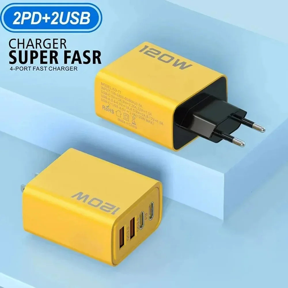 Total 120W Fast Charging PD USB Type-C Wall Adapter for iPhone 16/15/14 Xiaomi Huawei Redmi Oneplus - Quick Charger for Multiple