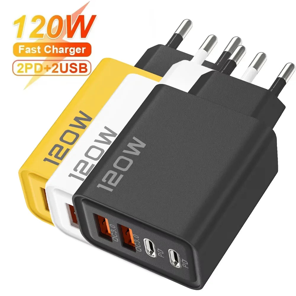 Total 120W Fast Charging PD USB Type-C Wall Adapter for iPhone 16/15/14 Xiaomi Huawei Redmi Oneplus - Quick Charger for Multiple